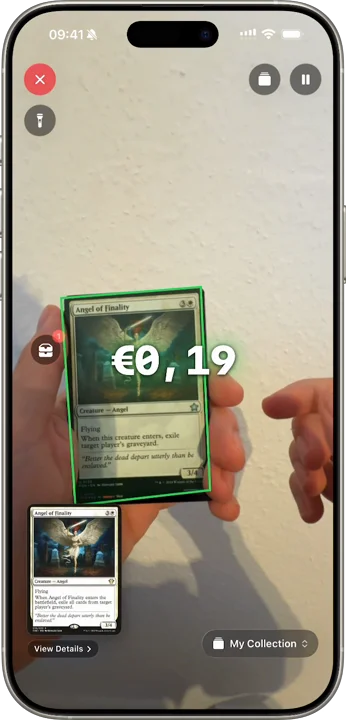 Scrytics scanner identifying a Magic: The Gathering card